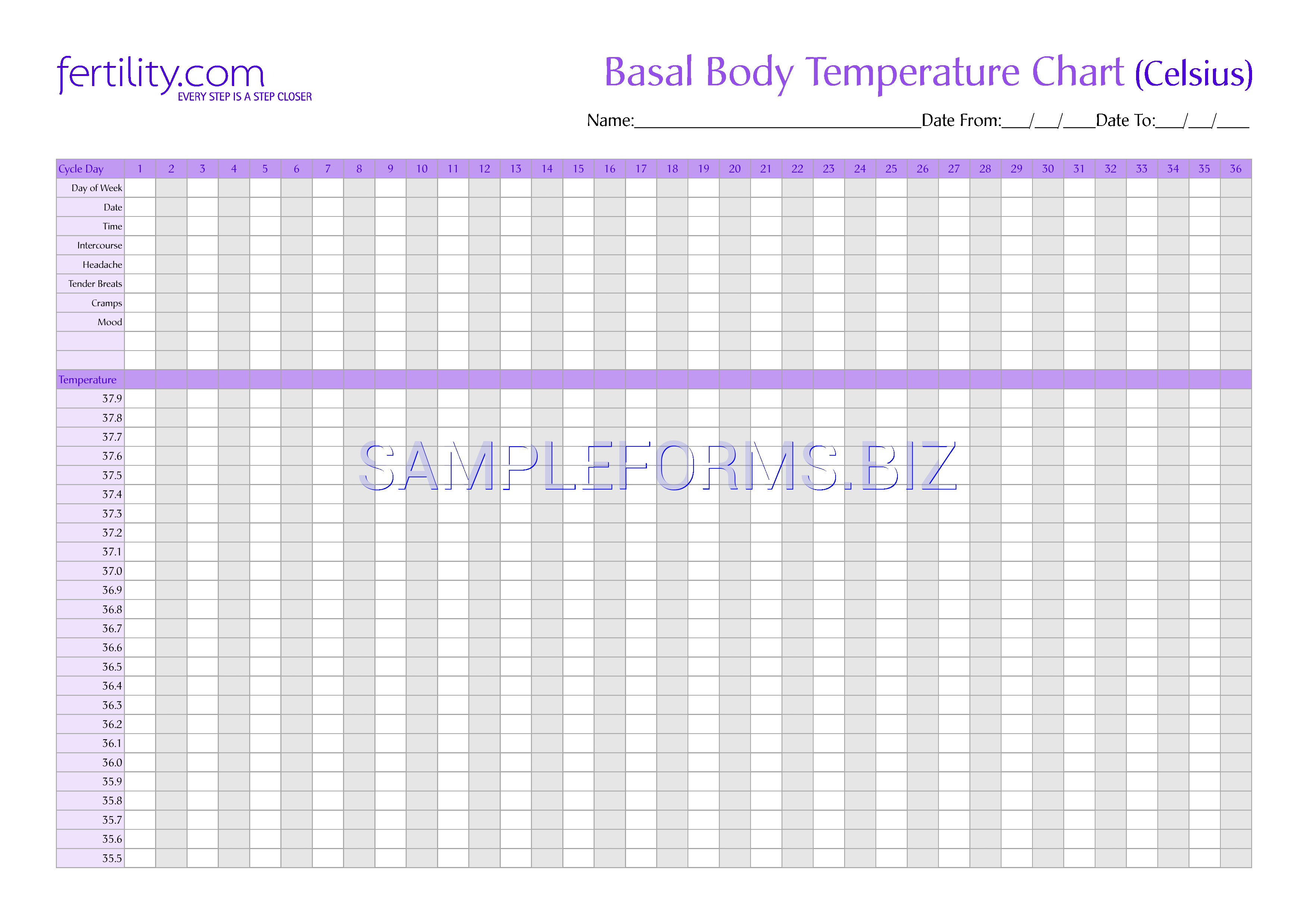 Preview free downloadable Basal Body Temperature Chart 3 in PDF (page 1)